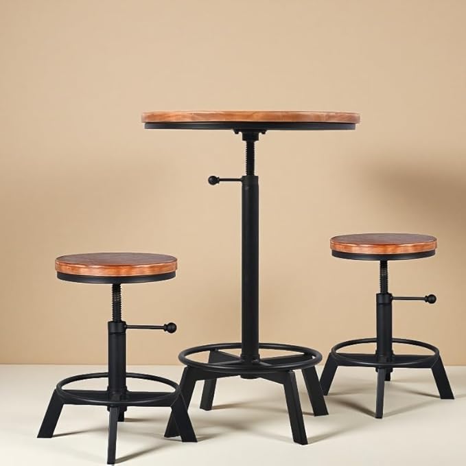 Vintage Bar Table 30-35.4inch Height Adjustable Industrial Bistro Table Retro - Image 6