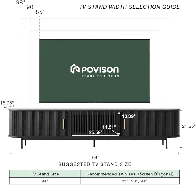 POVISON Sliding Tambour Door TV Stand, Mid Century Modern Sintered Stone TV - Image 5