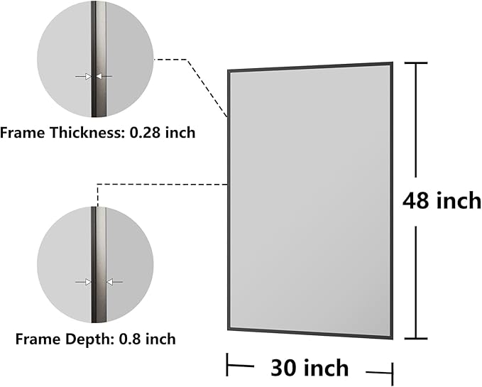 Koonmi Bathroom Mirror 30x48 Black Bathroom Wall-Mounted Mirrors, Modern Vanity - Image 7