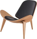 Hans Wegner Style Three- Legged Shell Chair Ash Plywood White Faux Leather by ZEFISON