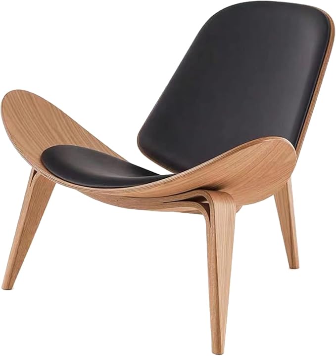 Hans Wegner Style Three- Legged Shell Chair Ash Plywood White Faux Leather by ZEFISON