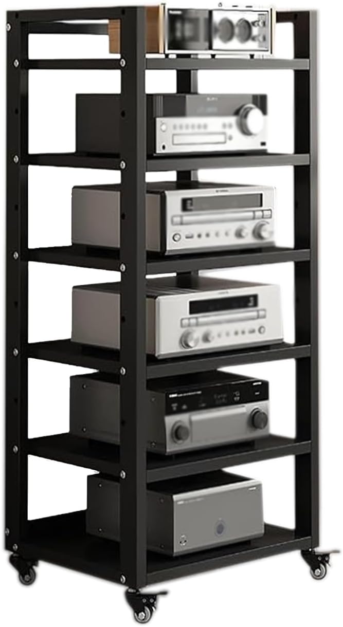 6 Tier Audio Rack Tower, CD Record Player Stereo Receiver AV Equipment Cabinet - Image 8