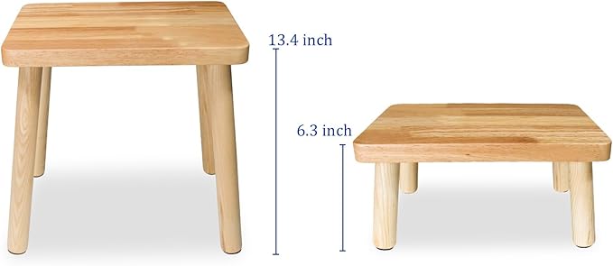 Solid Wood Step Stool, 13.4inch Square Wooden Foot Stool, Portable Short Stool - Image 4