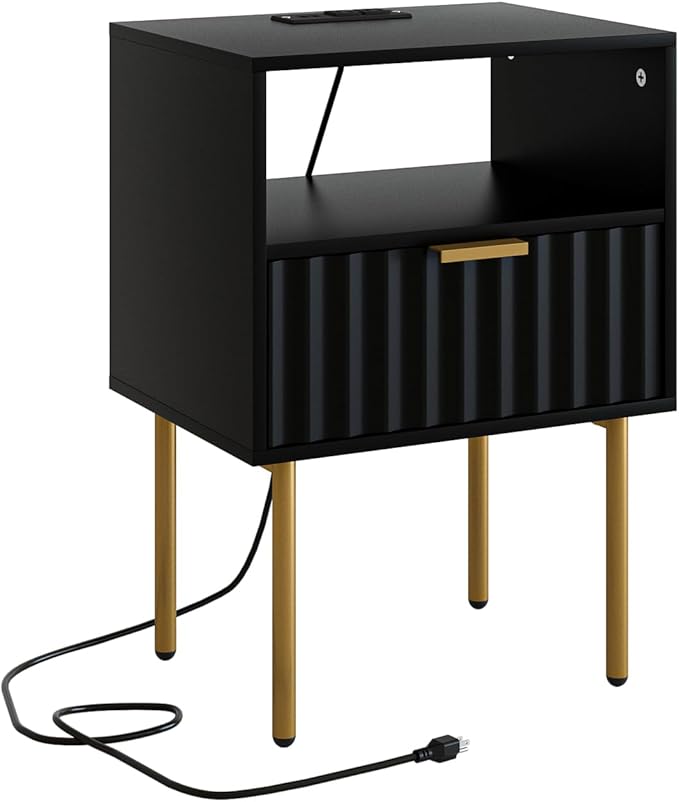 Masupu Nightstand with Charging Station, Mid-Century Modern Bedside Table with - Image 9