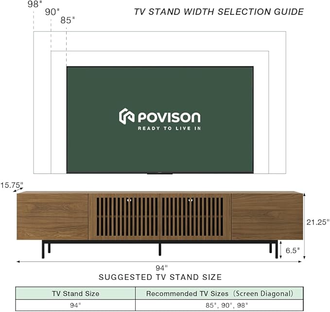 POVISON Full Assembled Mid-Century Modern TV Stand - Image 5