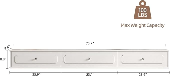 Retro Floating TV Console with 3 Doors, Wall Mounted TV Cabinet, Contemporary - Image 6