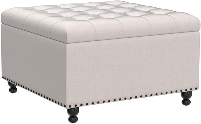 Tbfit Large Square Storage Ottoman Bench, Botton Tufted Upholstered Coffee Table - Image 5