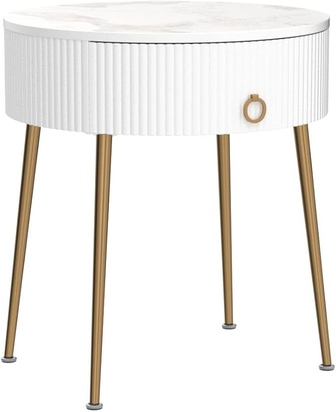 OIOG Round Nightstand with Drawer, Modern Side Table with Marbling Natural - Image 5