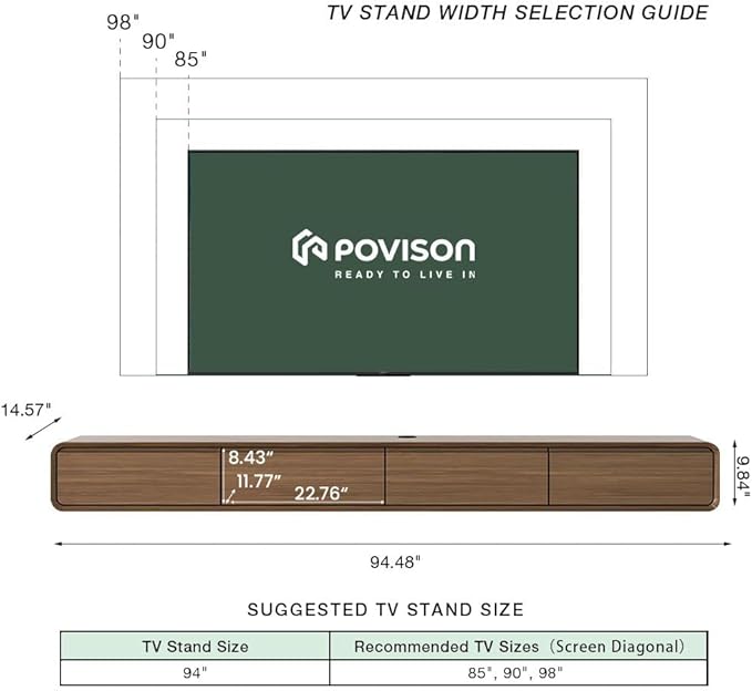POVISON Fully-Assembled Minimalist Floating TV Stand - Image 2