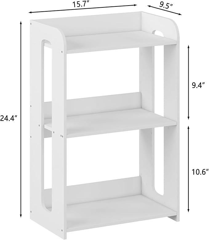 3 Tier End Table Nightstand White, Small Bookshelf - Image 3