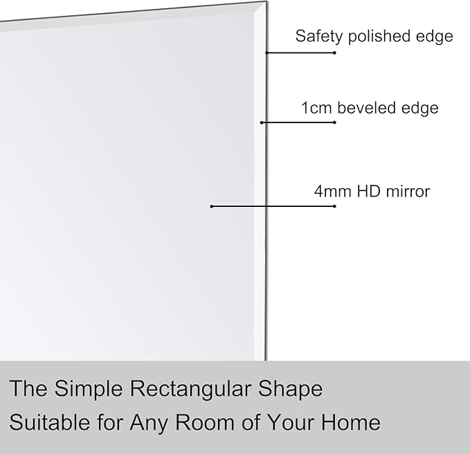 KOHROS Rectangular Wall Mirror Frameless Bathroom Mirror 18” x 24" Beveled Edge - Image 7
