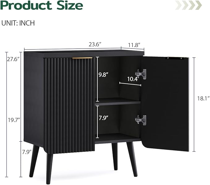 23.6" Sideboard Cabinet with 2 Doors, Modern Buffet Cabinet with Adjustable - Image 2