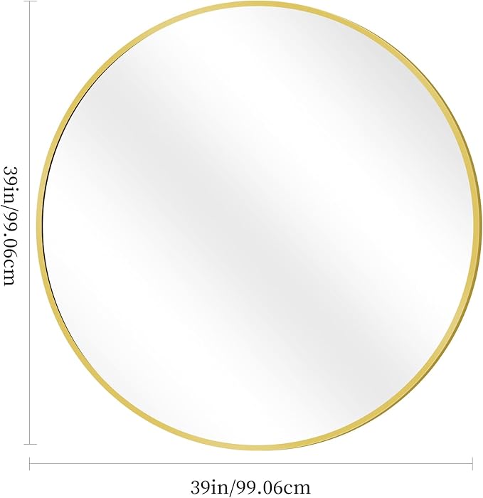 Gold Round Mirror, 39 Inch Wall Mounted Aluminum Alloy Metal Frame Mirror - Image 3