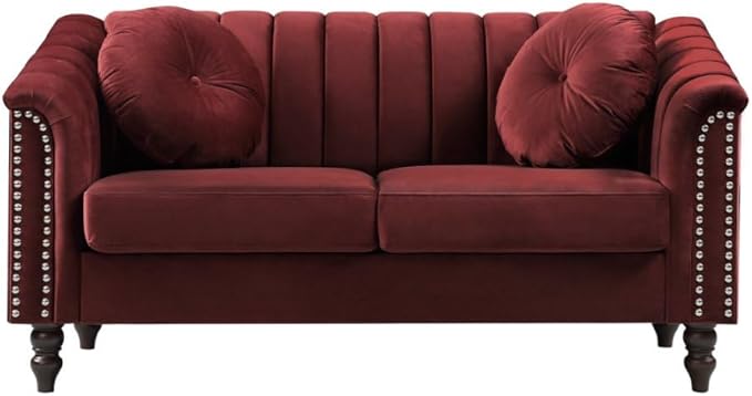 60" Loveseat Sofa, Microfiber Chesterfield Upholstered Sofas Love Seat - Image 9
