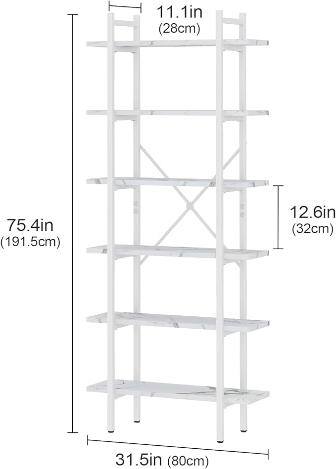 Bookshelf 6 Tiers White Wooden Storage Shelf, Modern Open Display Storage - Image 2