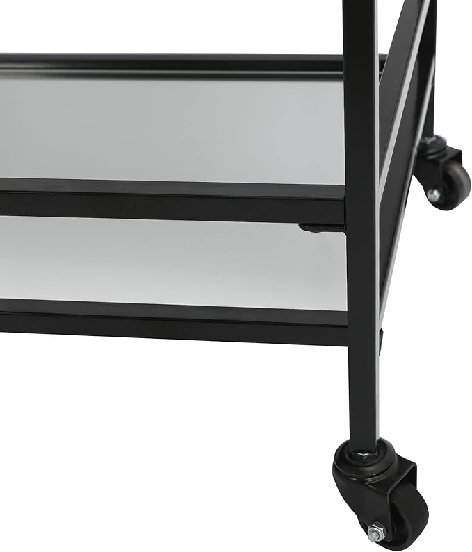 RiteSune Black Bar Cart with Wheels, Vintage Serving Cart Wine Cart with 2 - Image 7