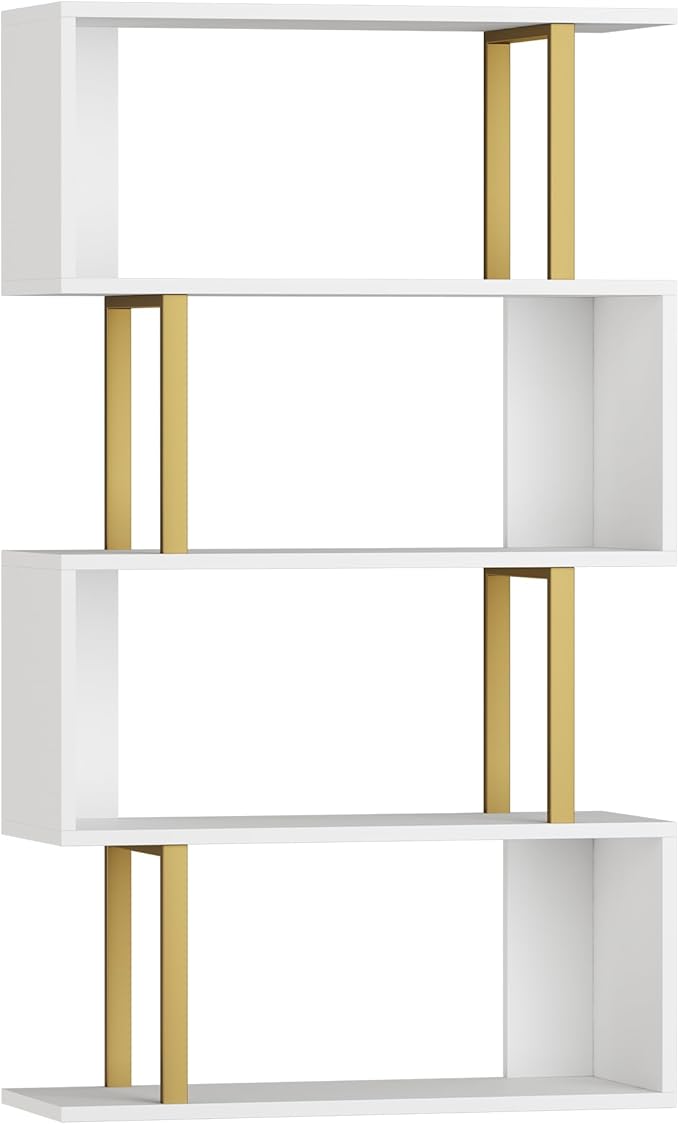 Yusong Geometric Bookcase, S Shaped Bookshelf 4-Tier Book Shelves - Image 9