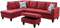 Red L-Shaped 3-Piece Flannelette Sofa by Unknown
