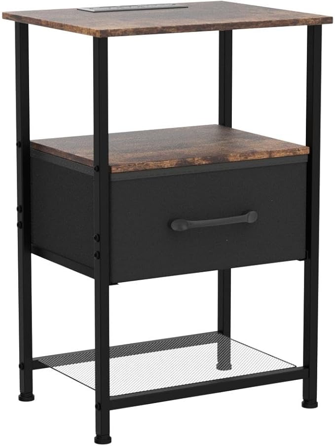 Nightstands Set of 2 with Charging Station and Drawer, End Table Bedside Table - Image 5