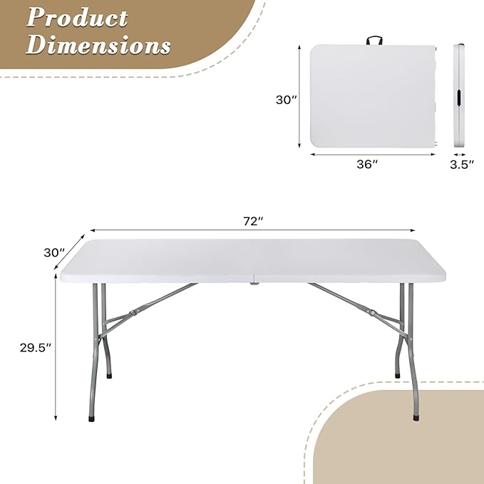 Athena Collection 6 ft Square Folding Dining Table, Large Plastic Foldable - Image 3