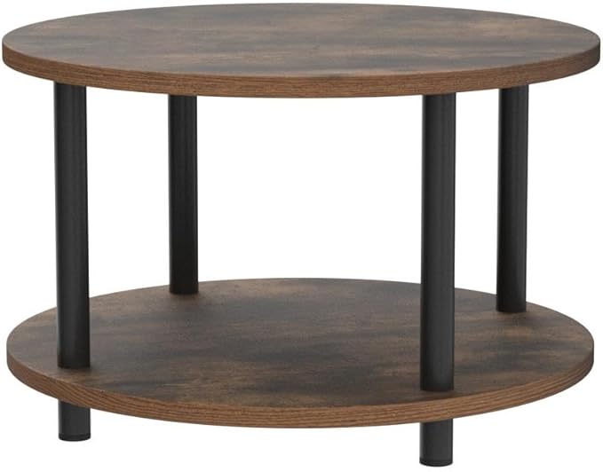Small Round Coffee Table for Small Space, 23.5" 2-Tier Rustic Brown Wooden - Image 4