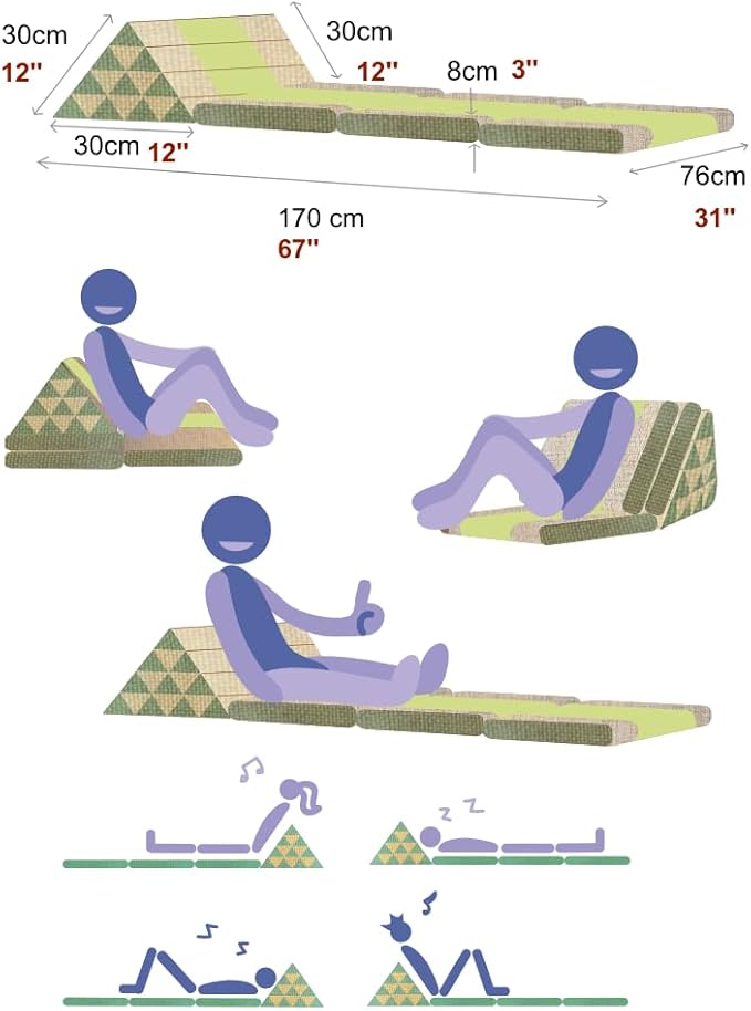 Leewadee 3-Fold Mat XXL with Triangle Cushion – Firm TV Pillow, Foldable - Image 2