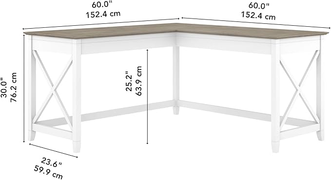 Bush Furniture Key West 60W Modern Farmhouse L Shaped Desk in Pure White and - Image 3
