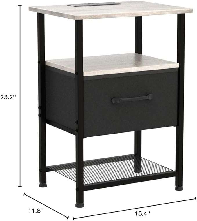 Nightstands Set of 2 with Charging Station and Drawer, End Table Bedside Table - Image 3
