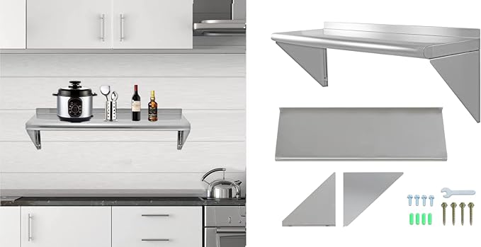 12''x36'' - 2PACKS Wall Mounted Stainless Steel Shelf NSF Commercial Metal Wall - Image 7