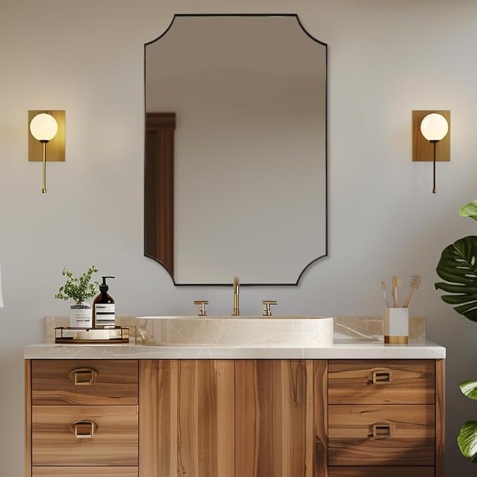 ANDY STAR Brushed Bronze Bathroom Mirror, 24x36 Inch Scalloped Mirror - Image 7