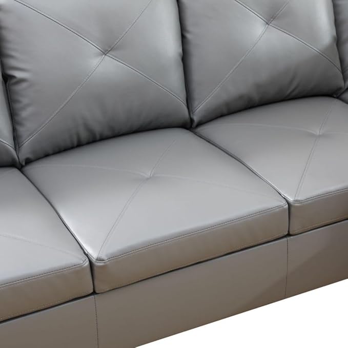 Dark Grey L-Shaped 3-Piece Faux Leather Sofa - Image 5
