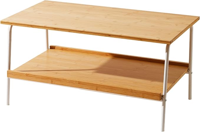 Coffee Table with 2 Tier Storage- Farmhouse Bamboo Coffee Tables, Mid Century - Image 9