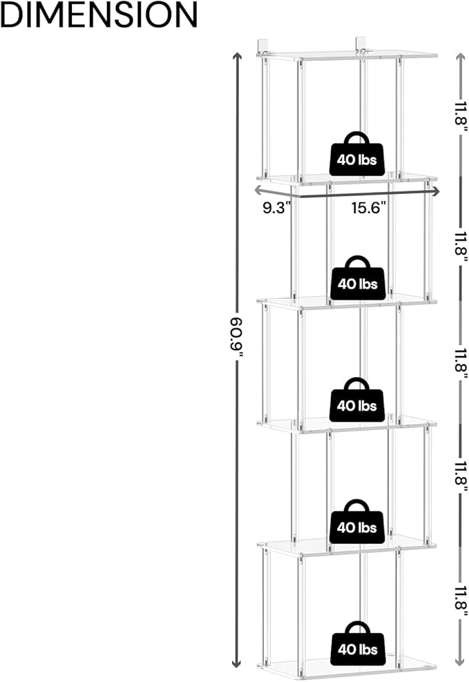 Acrylic Geometric Bookshelf for Small Spaces, 6-Tier Tall Clear S Shaped - Image 3