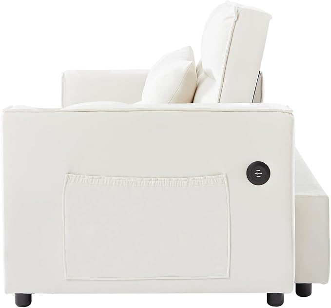 ERYE 64" W Full Size 3 in 1 Convertible Sleeper Sofabed W/Cupholders and USB - Image 4