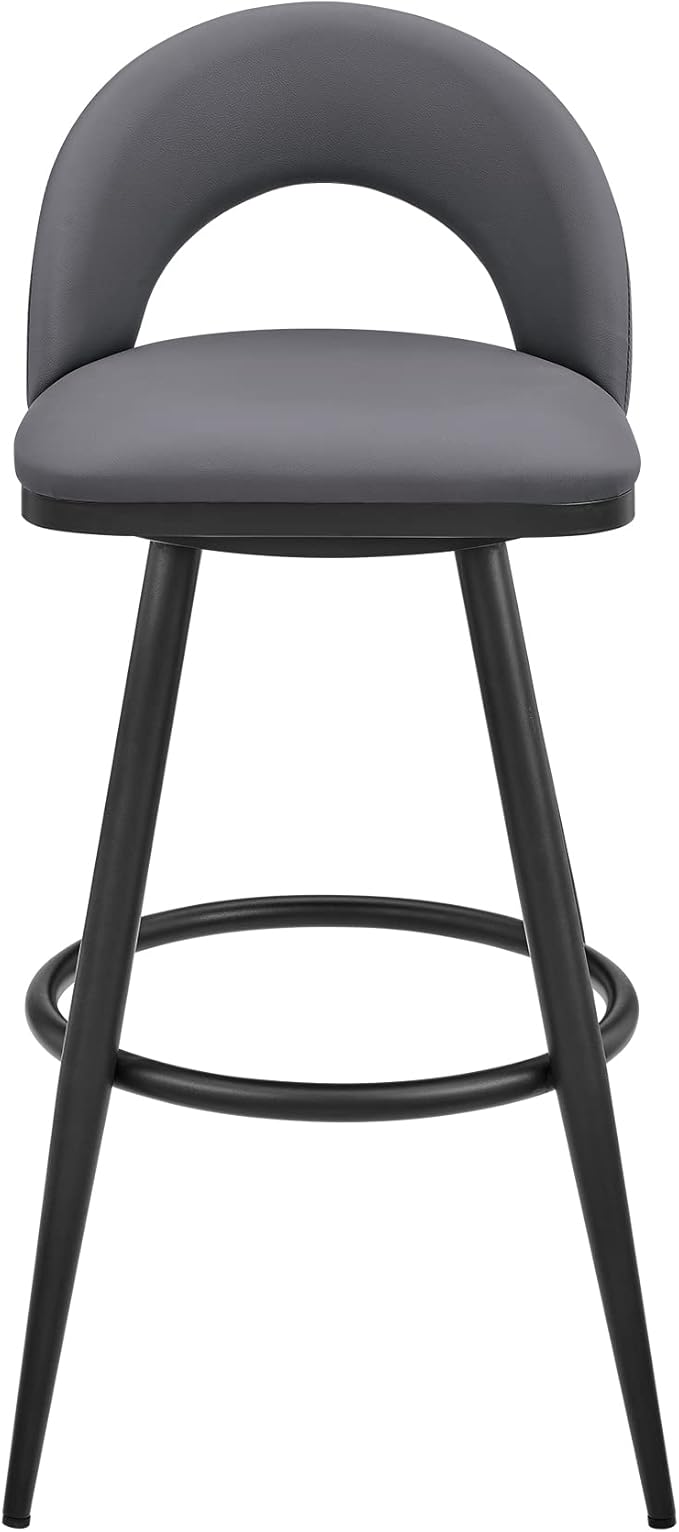 Armen Living Charlotte Swivel Counter Stool in Black Metal and Grey Faux Leather - Image 4