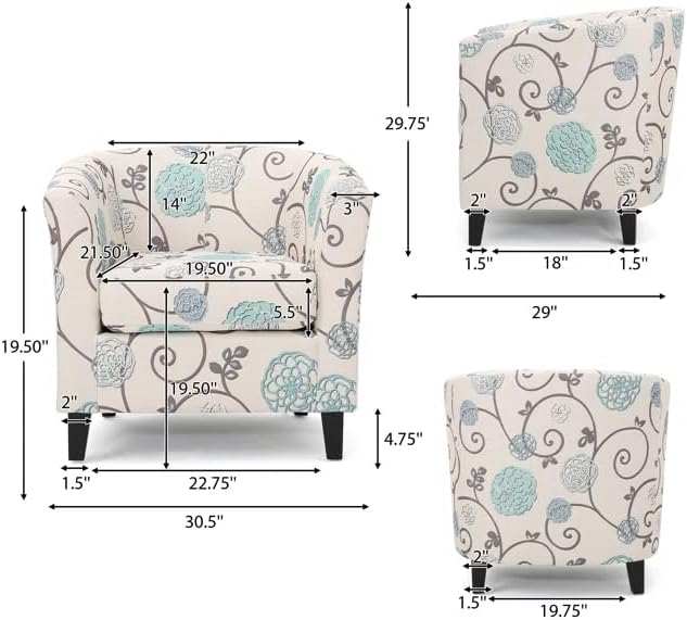 Ball & Cast Upholstered Arm Chair, Classic American Style Flower Design Fabric - Image 2