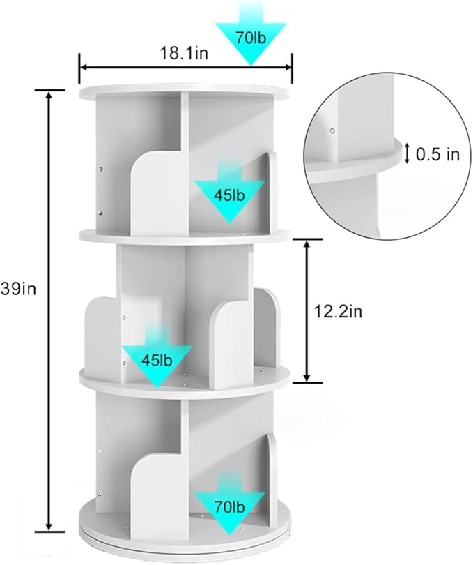 Nidouillet Rotating Bookshelf, Revolving Bookcase 360 Display Round Bookshelf - Image 3