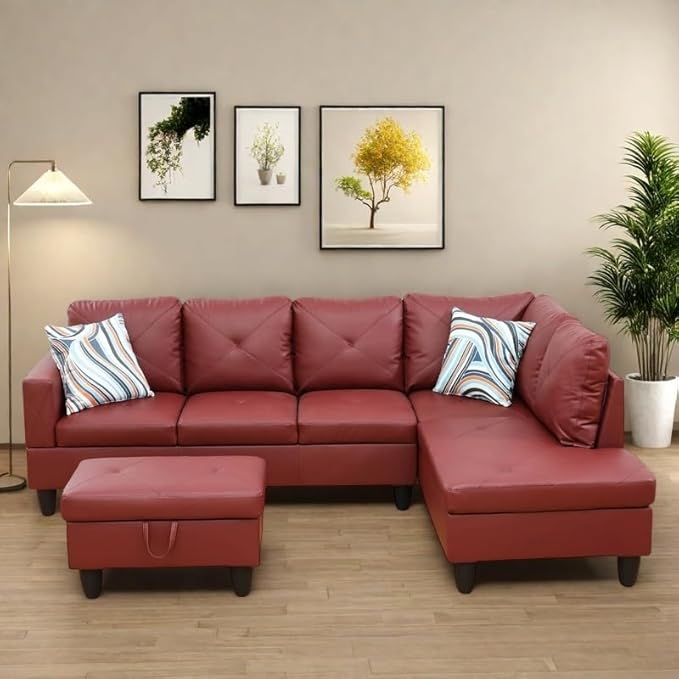 NAYSAYE L Shaped Couch, Leather Modular Sectional Couch by NAYSAYE