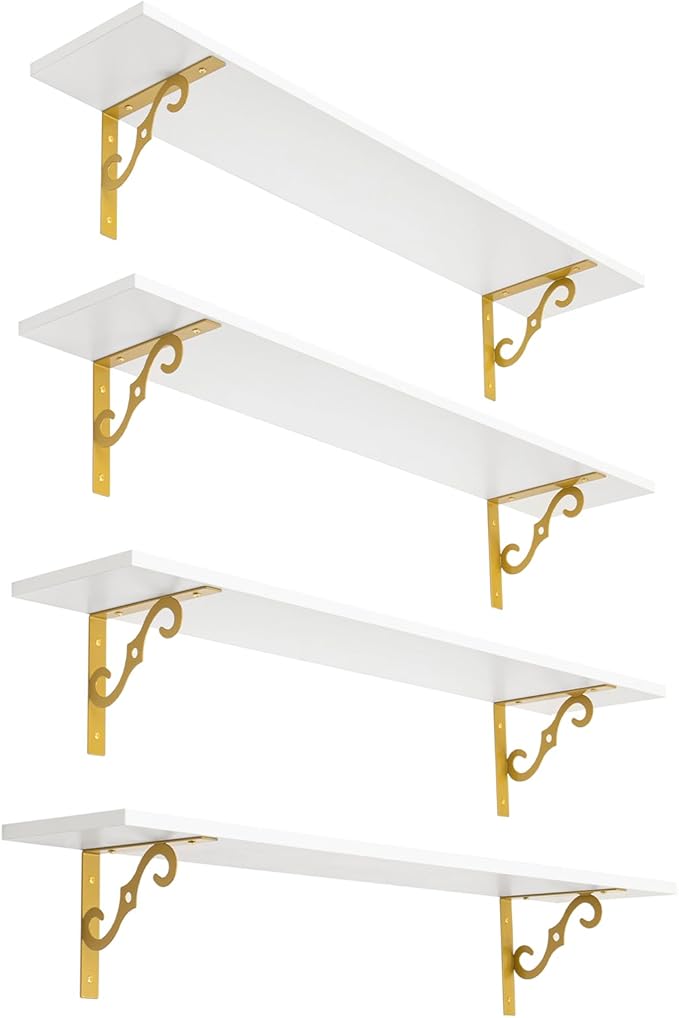 DINZI LVJ Long Wall Shelves, 31.5" Wall Mounted Shelves Set of 4, Wide Floating by DINZILVJ