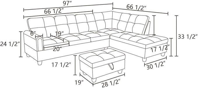 Black Grey L-Shaped 3-Piece Linen Sofa - Image 2