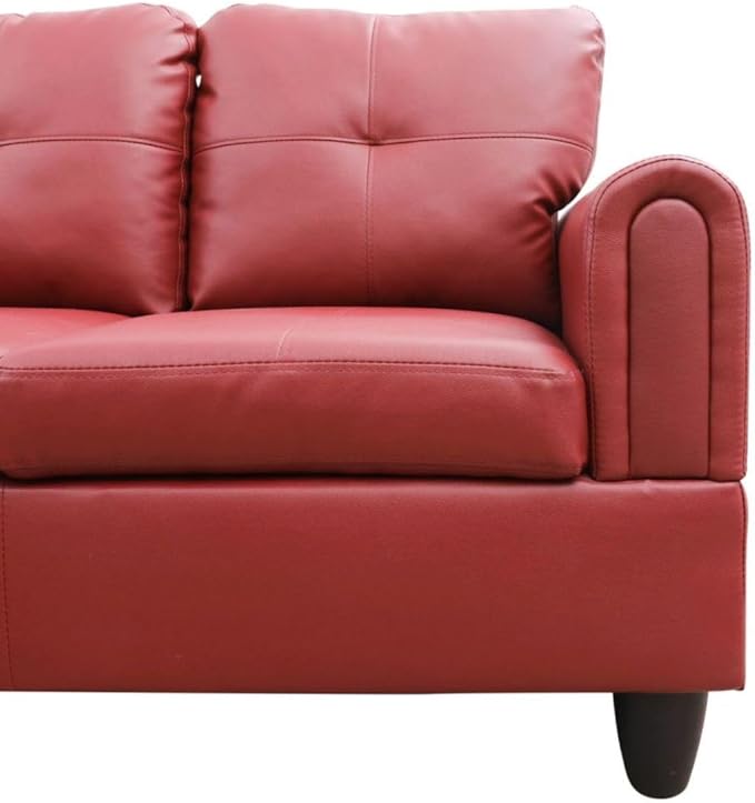 Red L-Shaped 3-Piece Faux Leather Sofa - Image 6