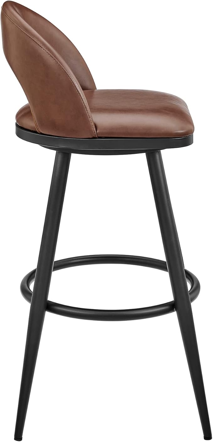 Armen Living Charlotte Swivel Counter Stool in Black Metal and Brown Faux - Image 5