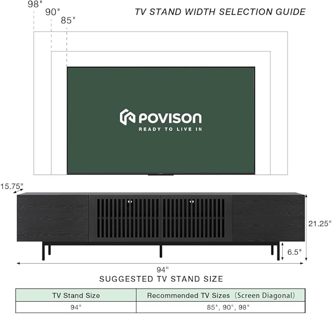 POVISON Full Assembled Mid-Century Modern TV Stand - Image 6