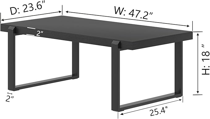 FOLUBAN Black Coffee Table, Modern Industrial Wood and Metal Center Table - Image 2
