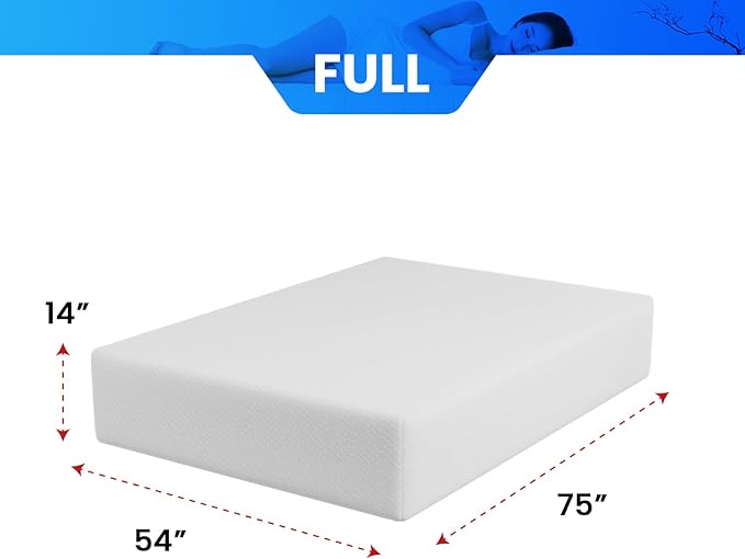 FDW | 14 Inch Full Mattress | Medium Firm | Gel Memory Foam Mattress | White | - Image 2