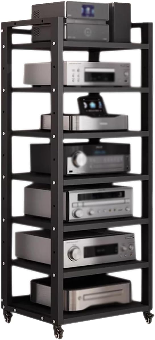 7 Tier Audio Rack Tower, CD Record Player Stereo Receiver AV Equipment Cabinet - Image 8