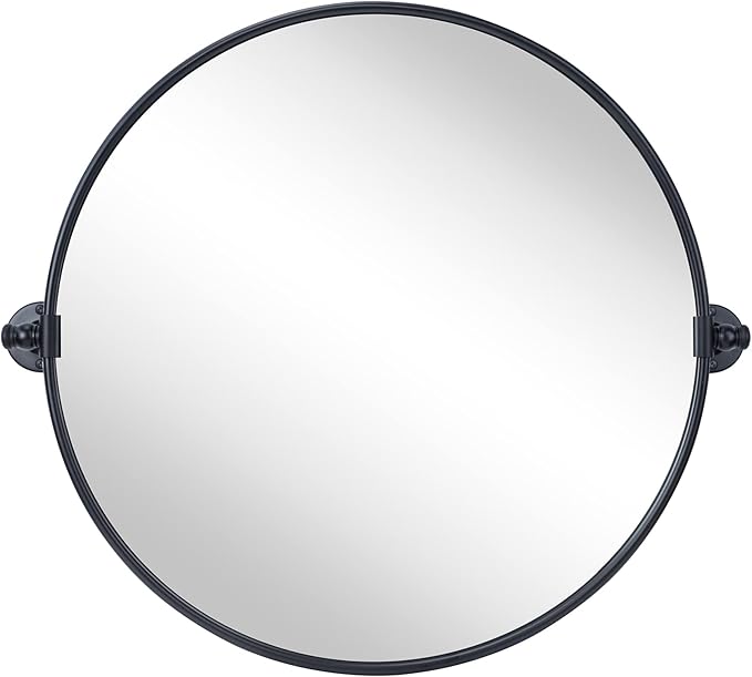 Round Pivot Bathroom Mirror Black Circle Metal Framed Tilting Vanity Mirrors - Image 2