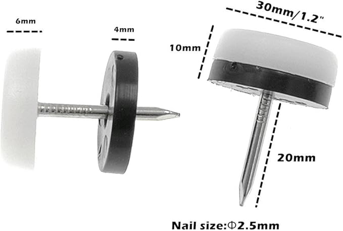 ALIMITOPIA 40pcs Furniture Glide Nail-in Thickened Nylon Chair Glide Slider - Image 2