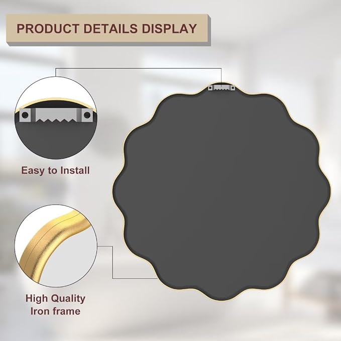 PROHOMEWARE Gold Round Mirror 20 Inch Wavy Bathroom Vanity Mirror Gold Frame - Image 4