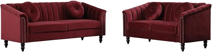60" Loveseat Sofa, Microfiber Chesterfield Upholstered Sofas Love Seat - Image 5